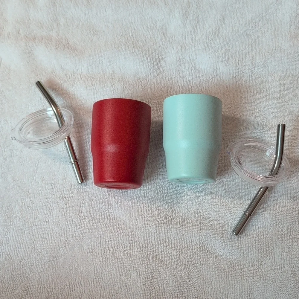 Red and Ice Blue Mini Insulated Tumblers with Straws NWT.